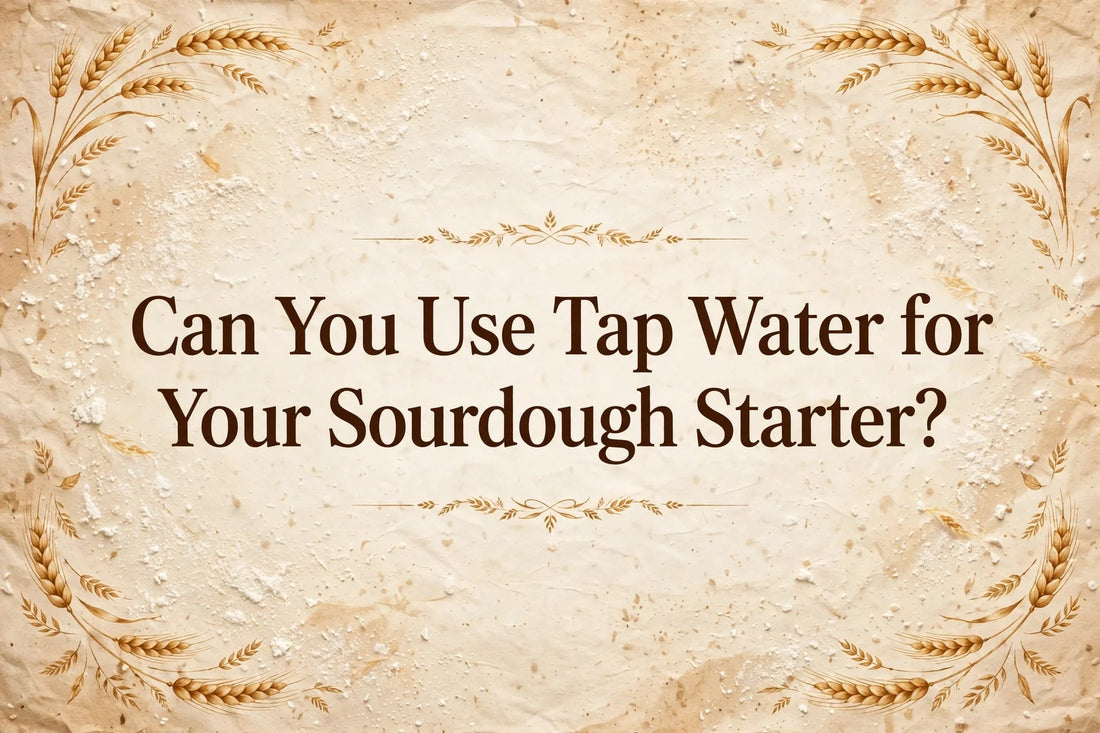 Can You Use Tap Water for Your Sourdough Starter? (The Honest Answer) — title text on a warm cream and kraft flour-dust background