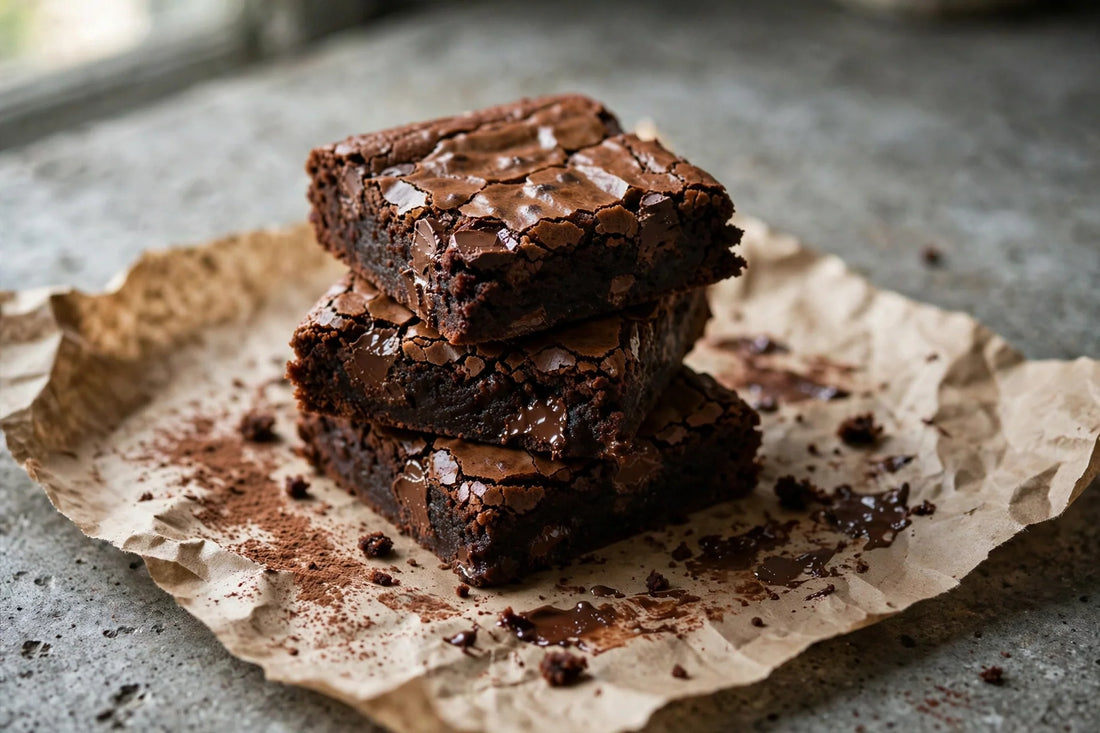 Fudgy sourdough discard brownies with crackly tops
