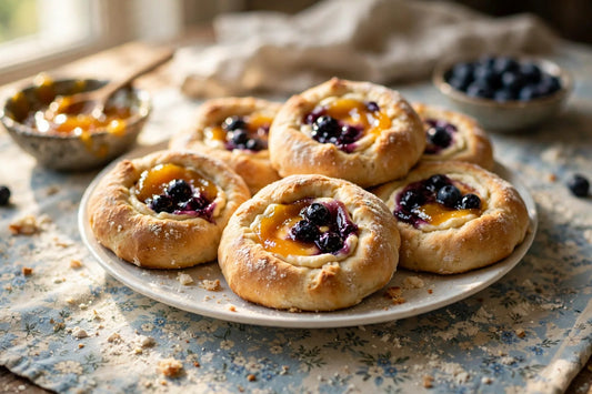 Soft sourdough discard kolaches with cream cheese and fruit jam filling