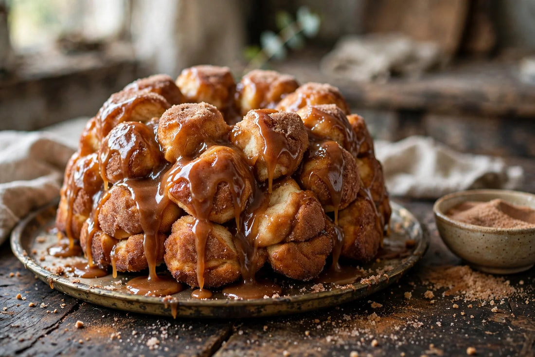 Gooey sourdough monkey bread with cinnamon sugar and brown sugar glaze