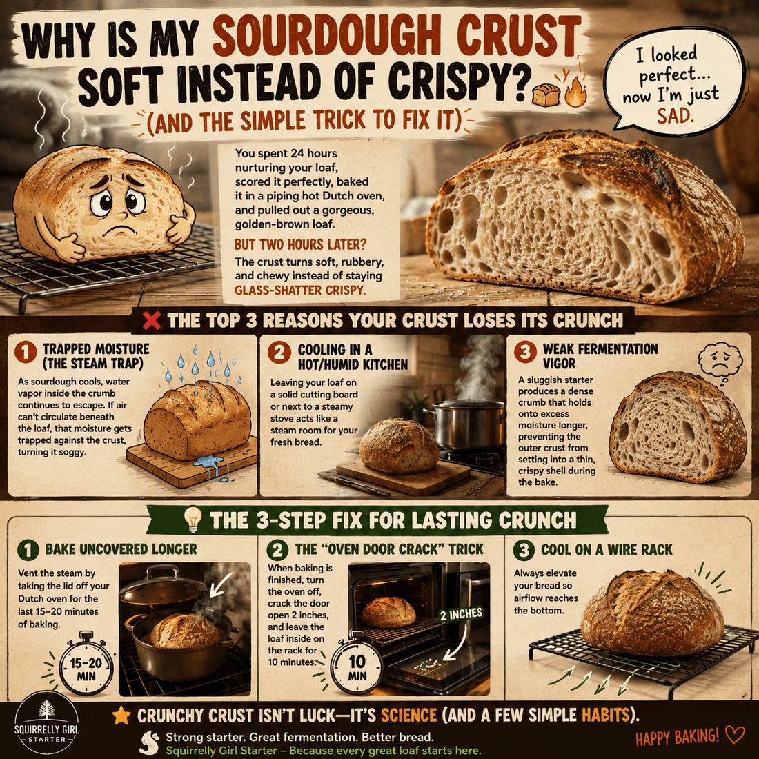 Why is my sourdough crust soft instead of crispy?" (And the simple trick to fix it) 🍞🔥 - Squirrelly Girl Starter