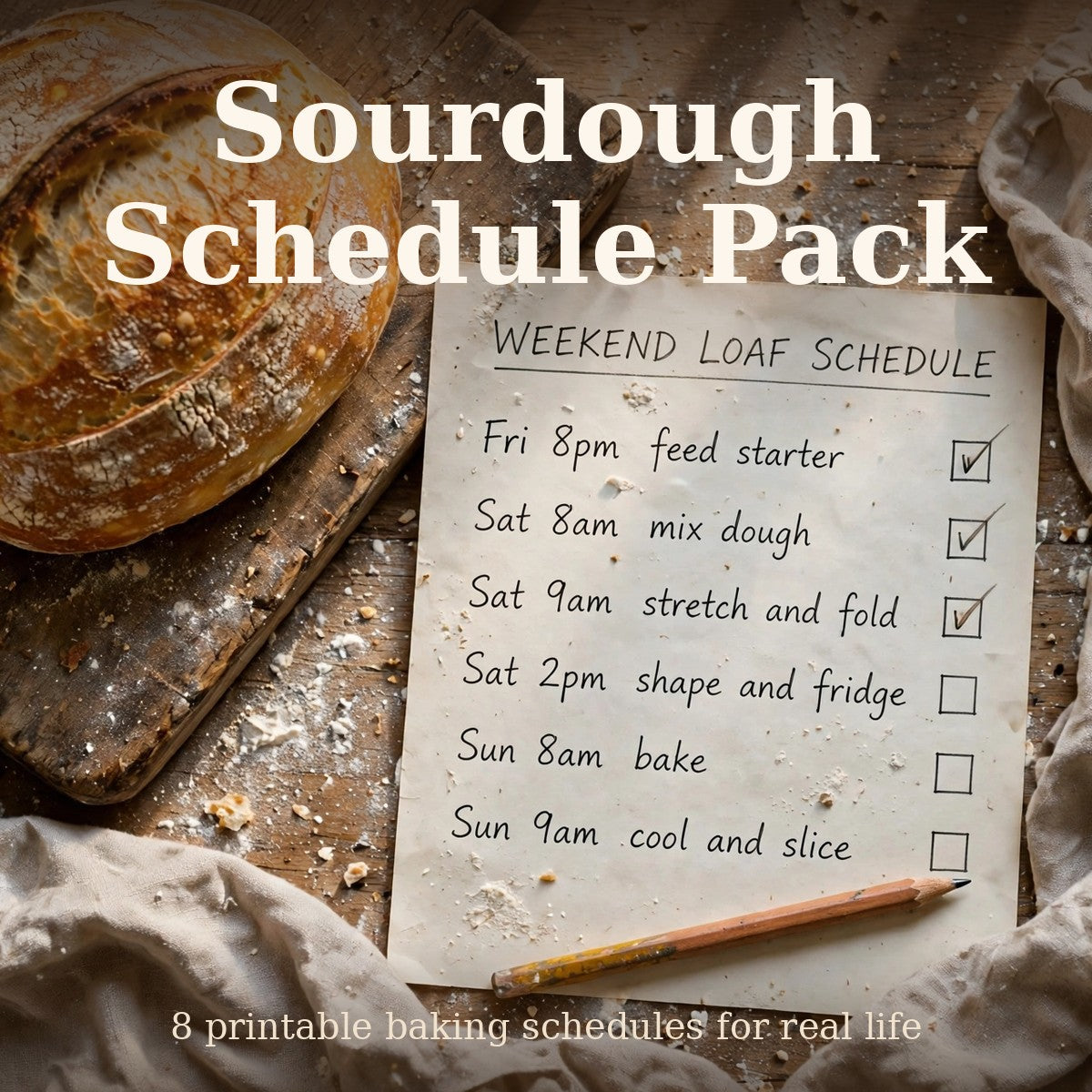 Sourdough Schedule Pack — 8 printable baking schedules
